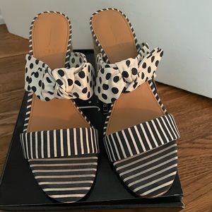 Navy and white round heel sandals